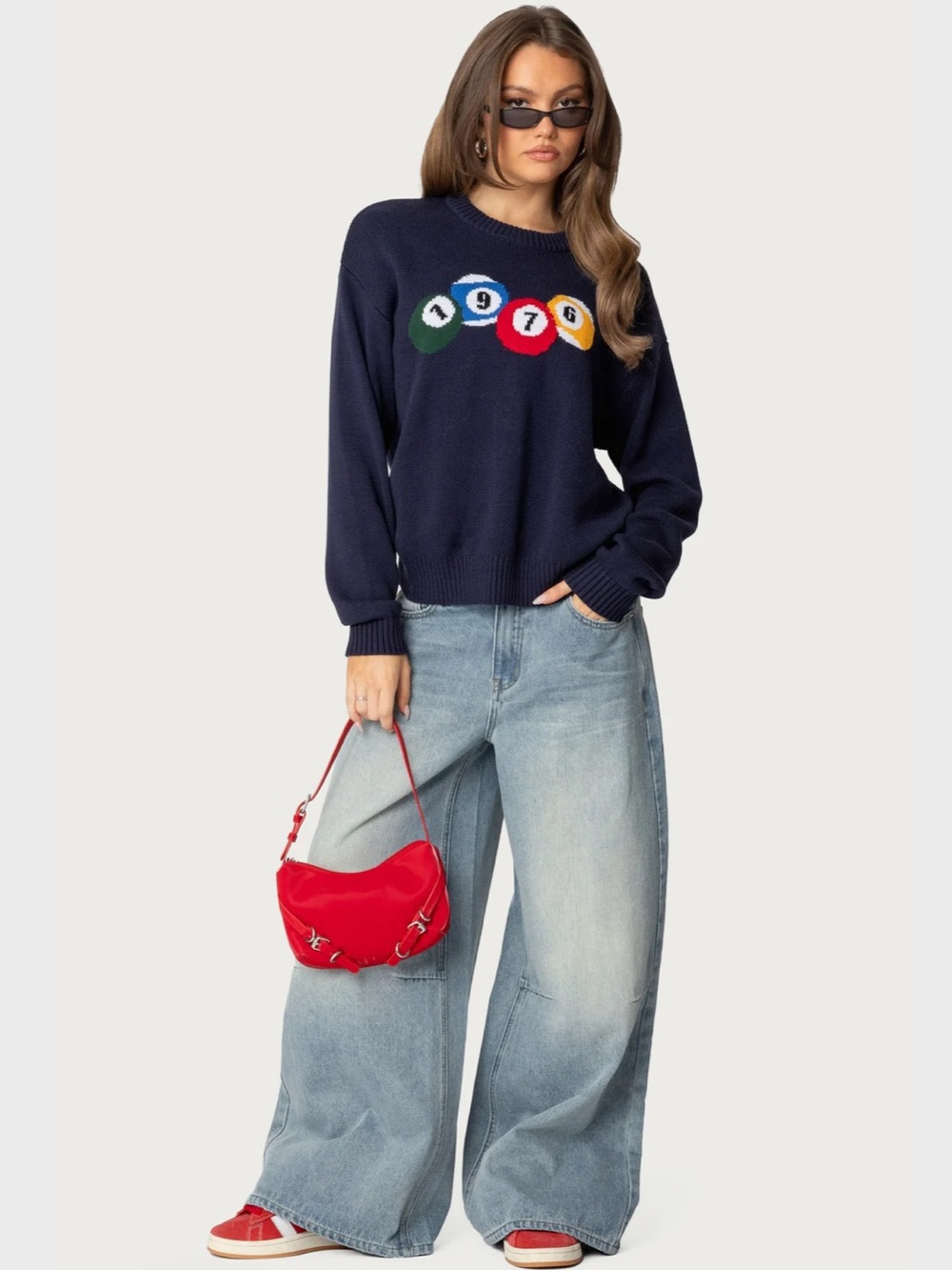 Y2K 🎱 Edikted 🛹 Skater Girl Light Blue Wide Leg low Rise Bag Jeans Small - Picture 5 of 11